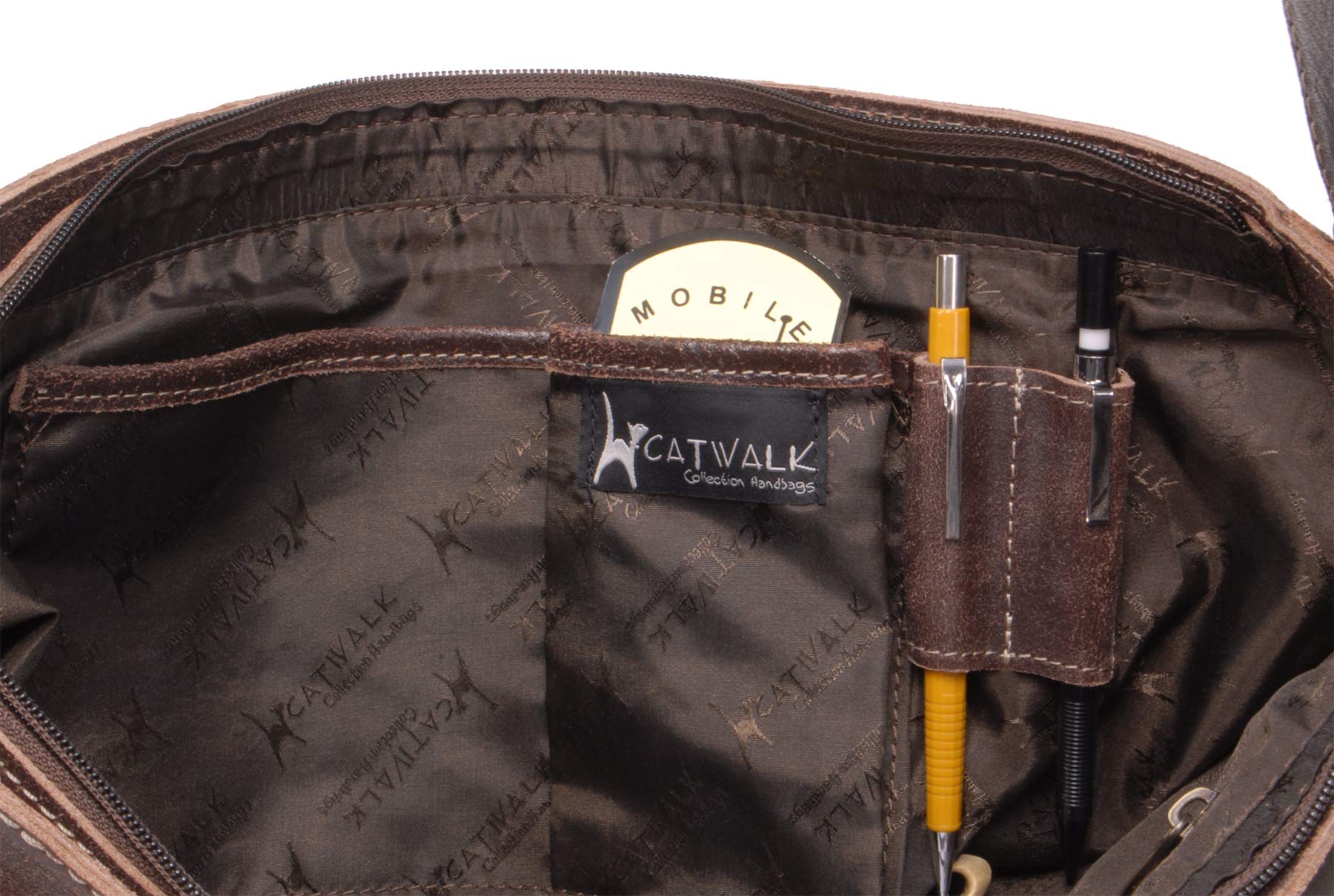Catwalk Collection Handbags - Borsa Messenger Grande da Lavoro Donna - Borsa a Tracolla per PC 15 Pollici - Pelle Invecchiata - Sabine L