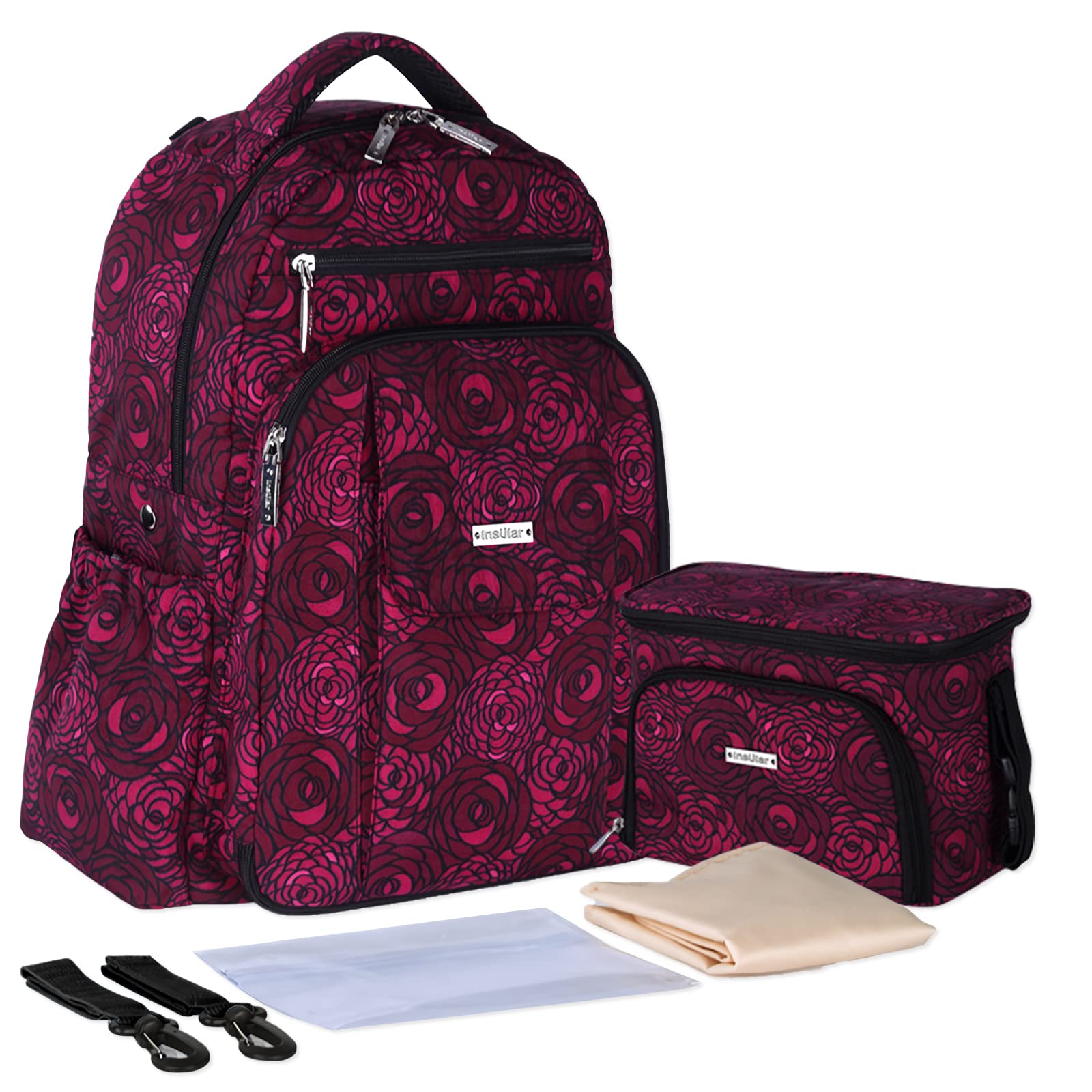 SONARIN Zaino Fasciatoio con Borsa Passeggino,Grande Capacità Borsa per Pannolini Impermeabile Zaino Mamma Neonato Borsa Fasciatoio da Viaggio con Fasciatoio & Ganci per Passeggino