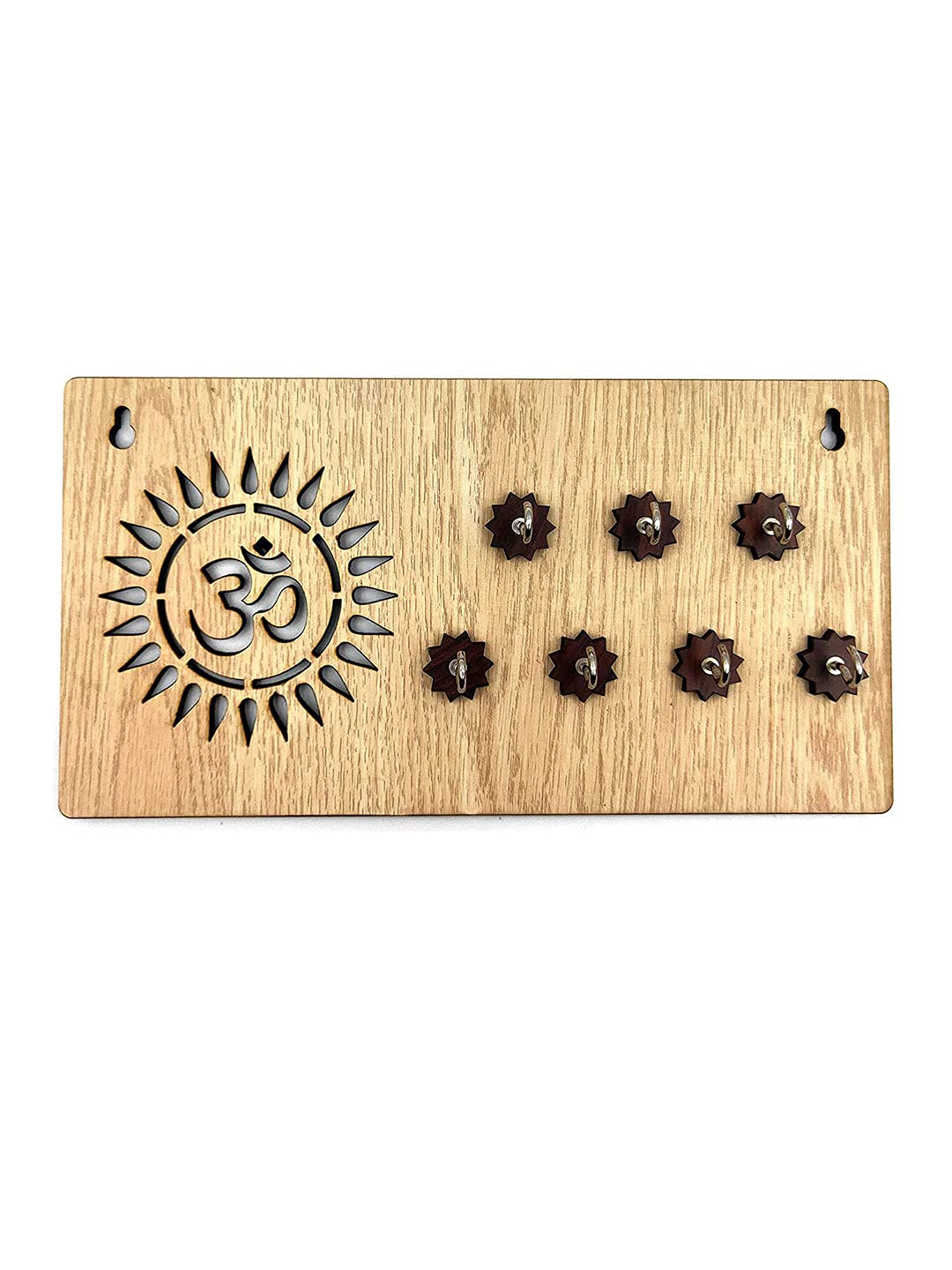WENS"VASTU OM" Wooden 7 Hooks Key Holder - Cream Brown
