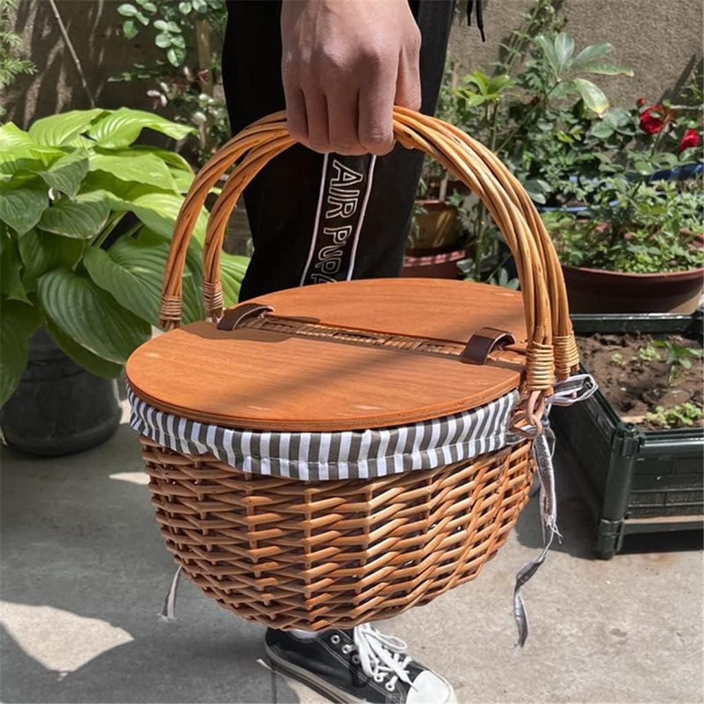 Vintage-Style Wicker Picnic Hamper Lining Picnic Hamper Woven Natural Woodchip Wicker Basket With