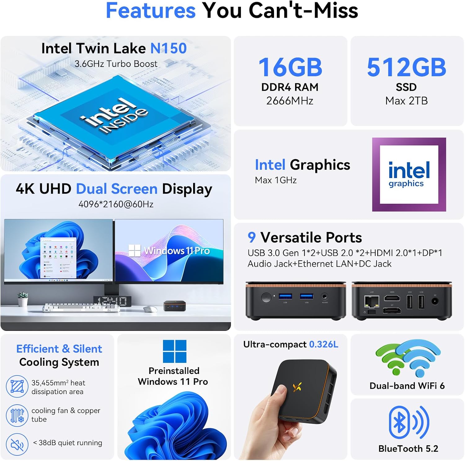 Huidun H50 N150 Mini PC Features