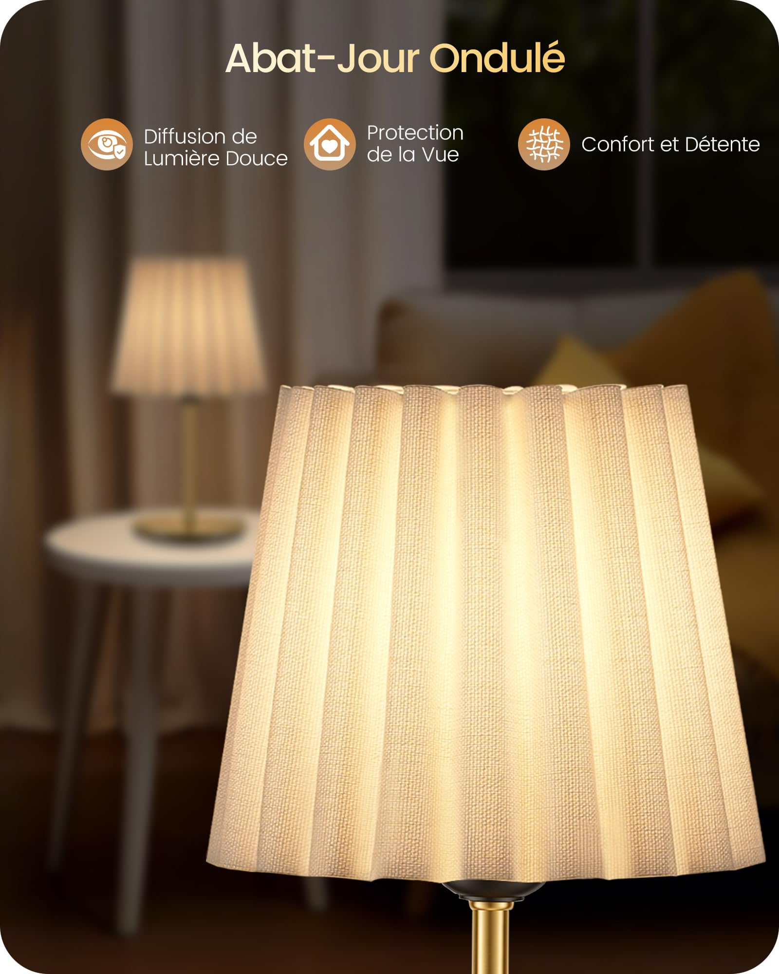 Petite Lampe de Chevet Lot de 2, Abat-Jour Blanc et Or