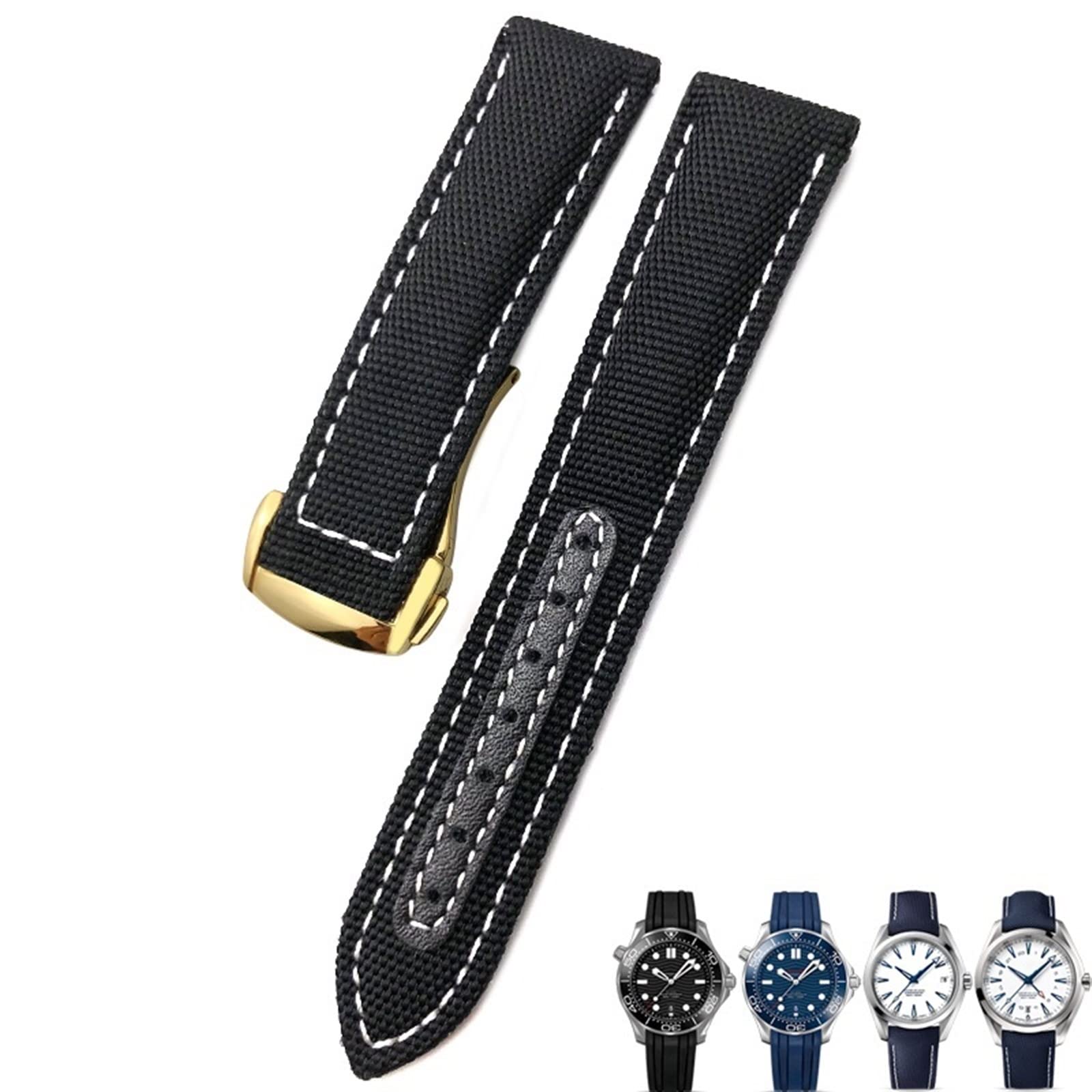 Cinturino per orologio in nylon intrecciato 19mm 20mm Cinturini per orologi in pelle con fibbia deployante blu nero per Omega AT150 AQUA TERRA Seamaster Tissot