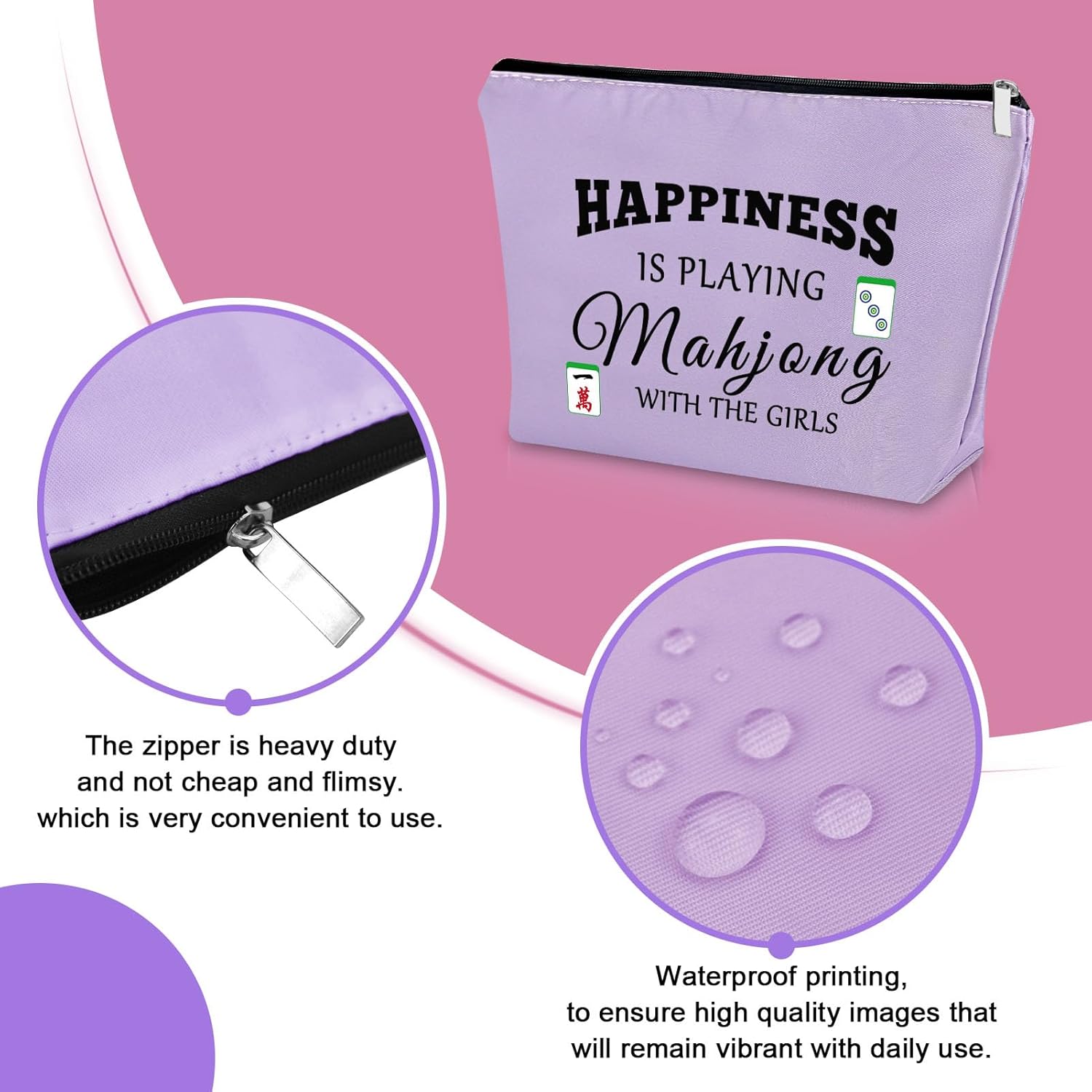 Sazuwu Mahjong Gifts for Women Funny Purple Makeup Bag Mahjong Themed Items Mahjong Lover Gifts for Mahjong Players Lucky Mahjong Gifts for Mom Sister Birthday Christmas Gifts Travel Pouch - Image 3