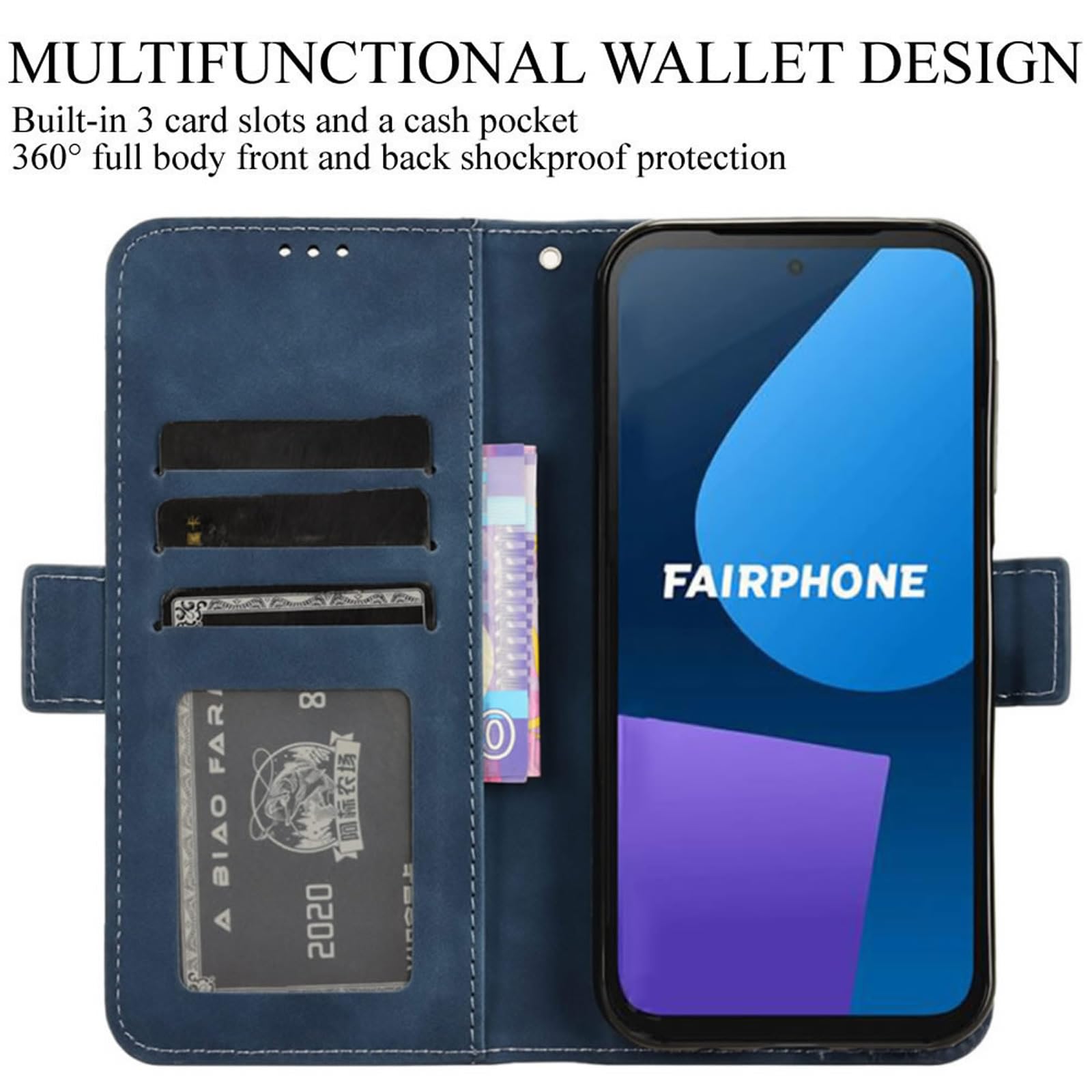 Cover Per Fairphone 5 COMAKU , Custodia A Portafoglio Pelle Con