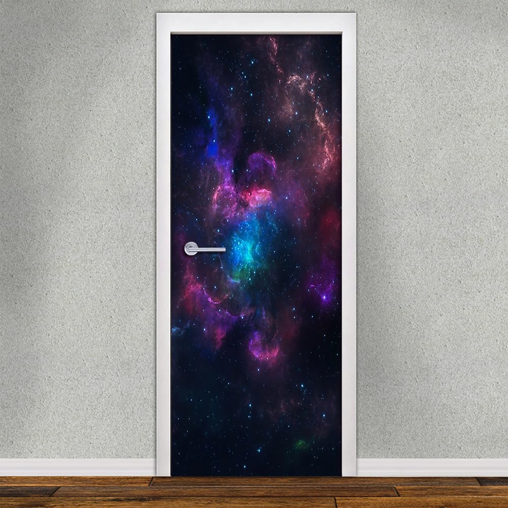 Door Sticker - Galaxy Nebula Door Mural Peel and Stick, Removable Self-Adhesive Door Wallpaper for Home Decor, 30.3 "W x 78.7 "L, Set of 2 Sheets