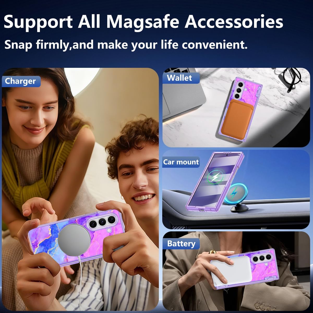 Meshine for Galaxy Z Fold 7 Case,[Compatible with MagSafe][Hinge Protection][Built-in Screen Protector][360°Magnetic Ring Stand],Shockproof Hard Case for Samsung Galaxy Z Fold 7(2025),Violet Blue