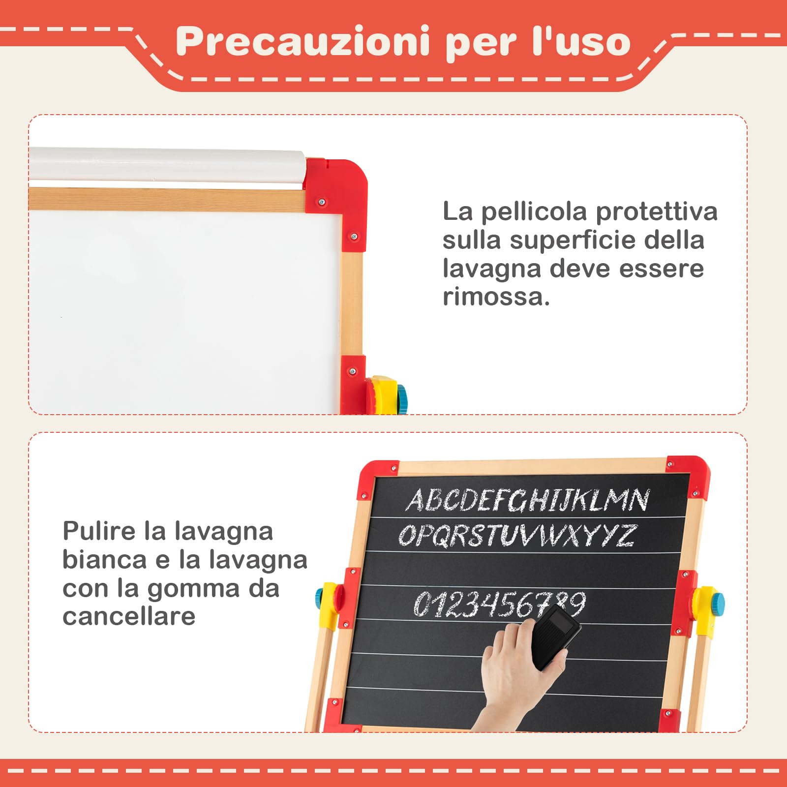RELAX4LIFE Cavalletto d’Arte per Bambini, Cavalletto in Legno Bifacciale Regolabile con Lavagna Magnetica e Classica, Lettere Magnetiche, Lavagna da Disegno in Piedi per Bambini e Bambine