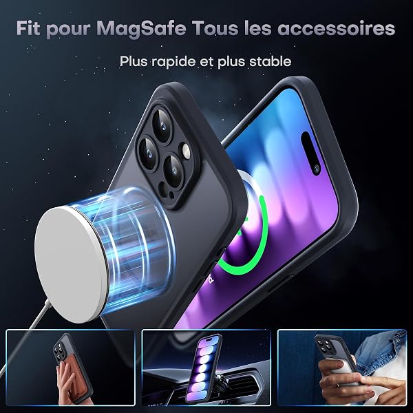 TOCOL Magnetic Case for iPhone 15 Pro 6.1 Inch, Compatible with MagSafe, Enhanced Lens Protection, Translucent Matte Slim Shockproof Case, Black - 3