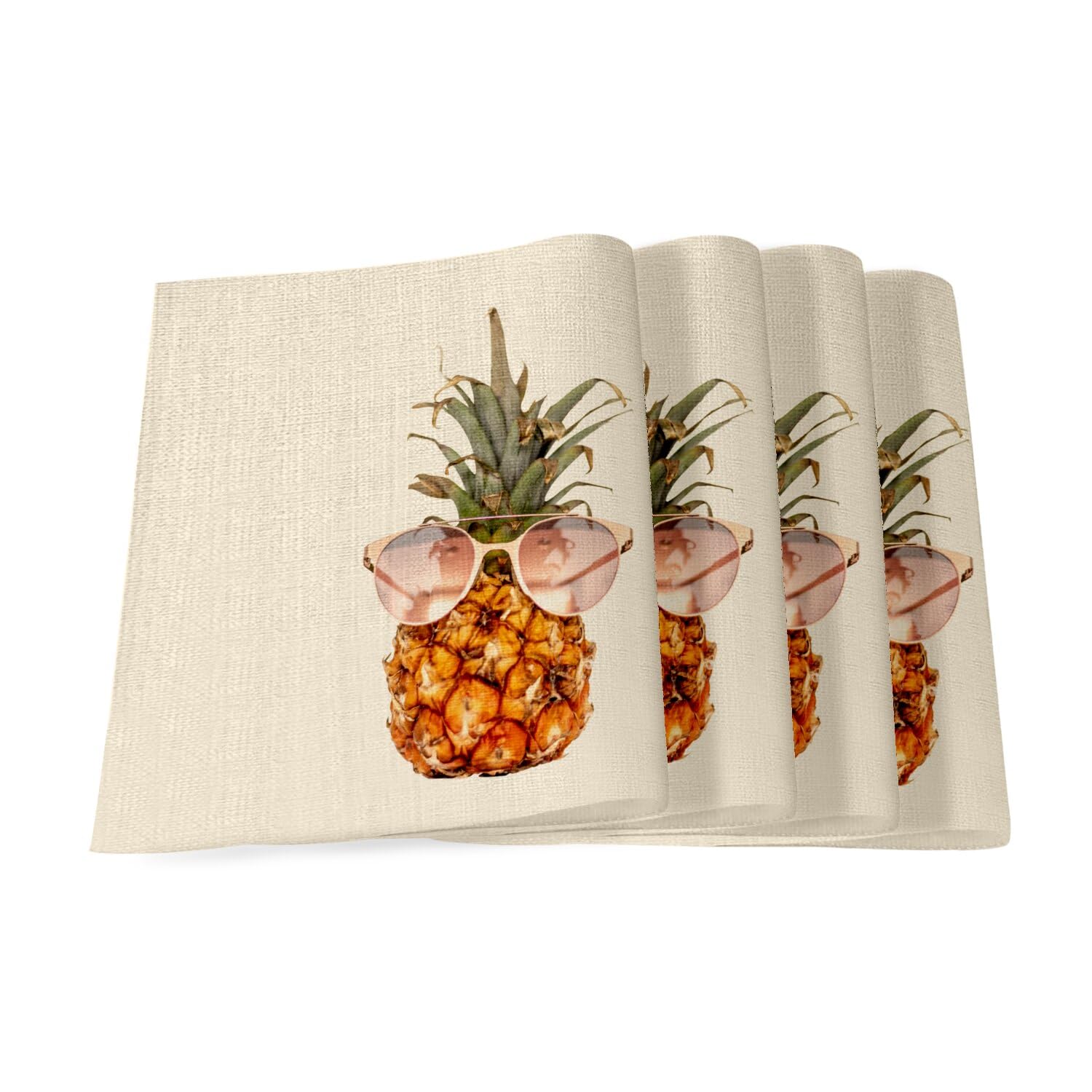 Set de table en lin lot de 4 ananas vacances ete grand format 40x28.5 cm