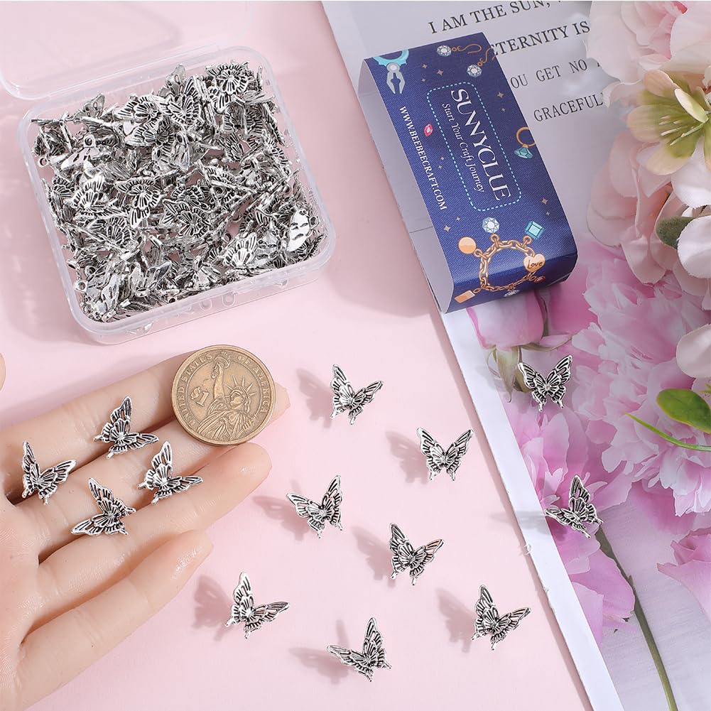 SUNNYCLUE 120Pcs Small Butterfly Metal Beads, Antique Silver Tebitan Styles - Image 3
