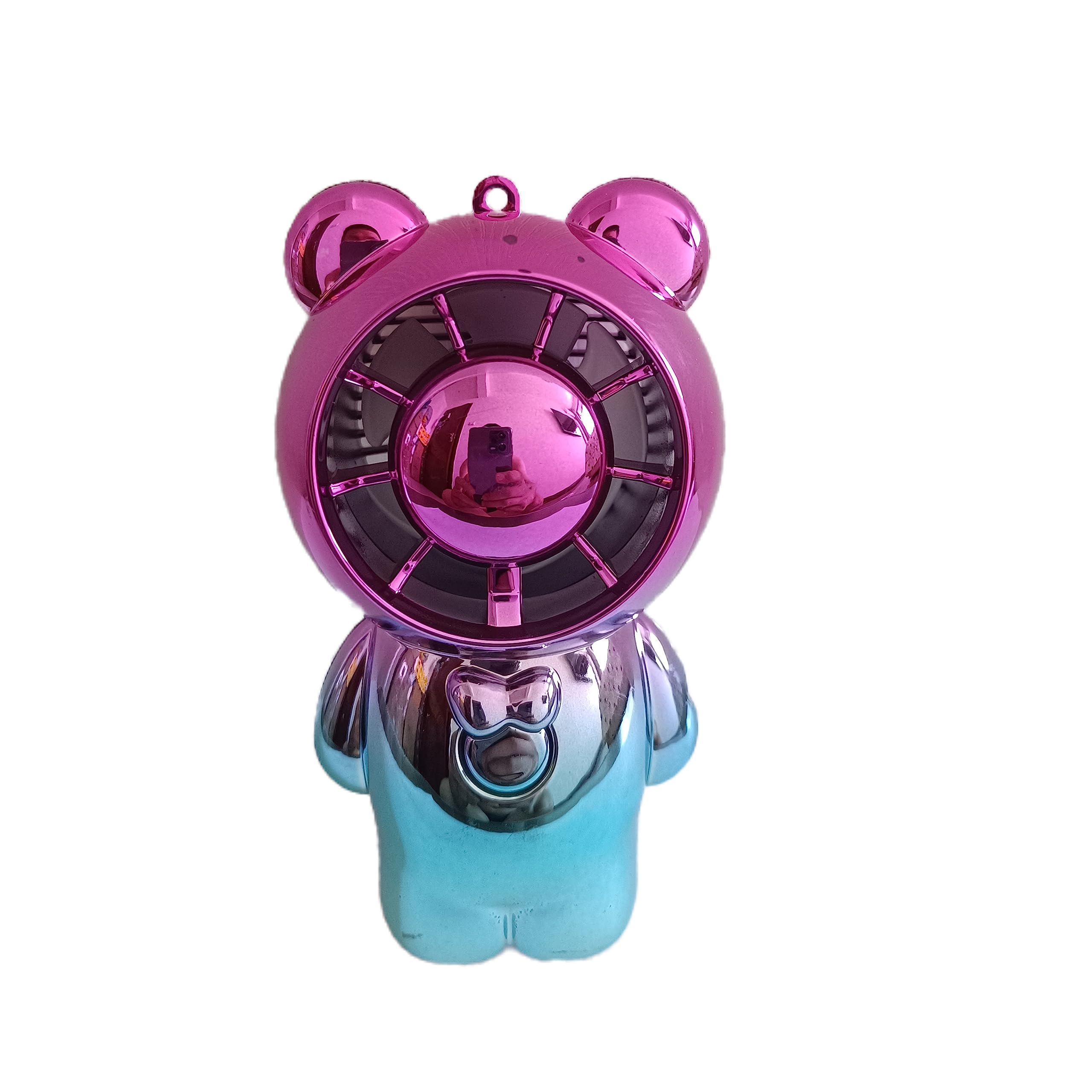 Electroplated Cartoon Bear Series Keychain Colorful Mini Fan Handheld fan 2-speed Adjustable USB Rechargeable Pendant Keychain Fan Gift Fan (C03)