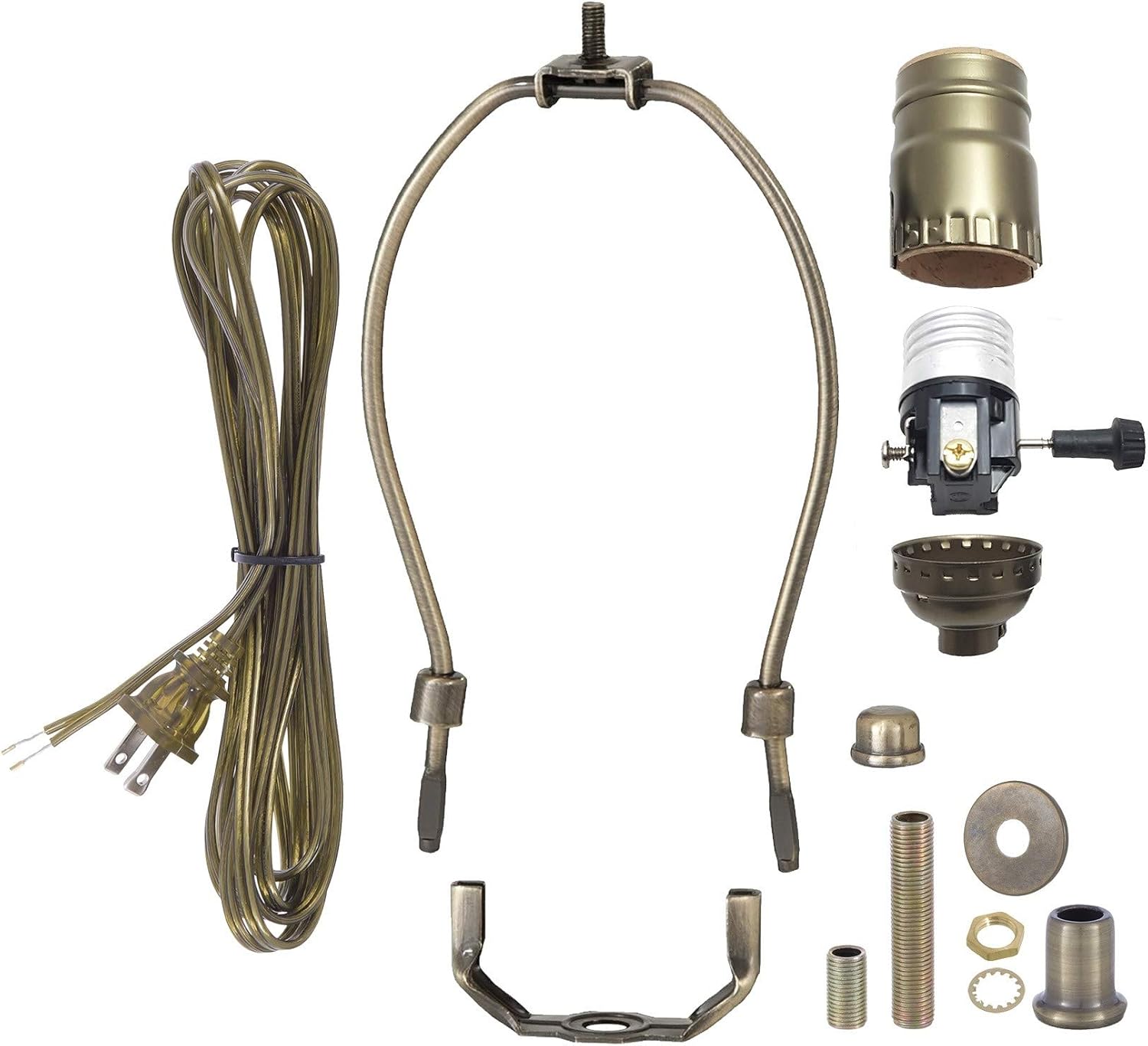 B&P Lamp® Antique Brass Finish Table Lamp Wiring Kit with a 7 Inch Harp and 3-Way Socket