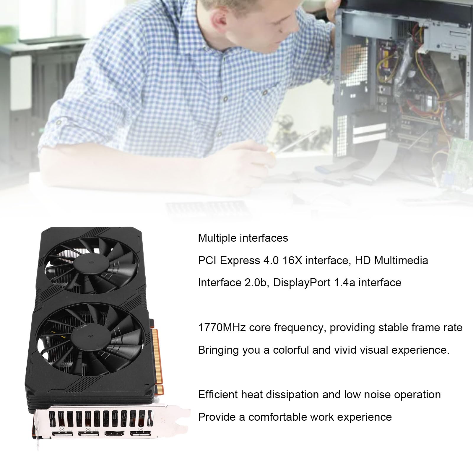 Karta Graficzna 8 GB GDDR6, 256-bitowa Karta Graficzna PCI Express 4.0 X16 do Gier z Zegarem Boost 1770 MHz i Zaawansowanym Chłodzeniem, do Gier na Komputerze Stacjonarnym i