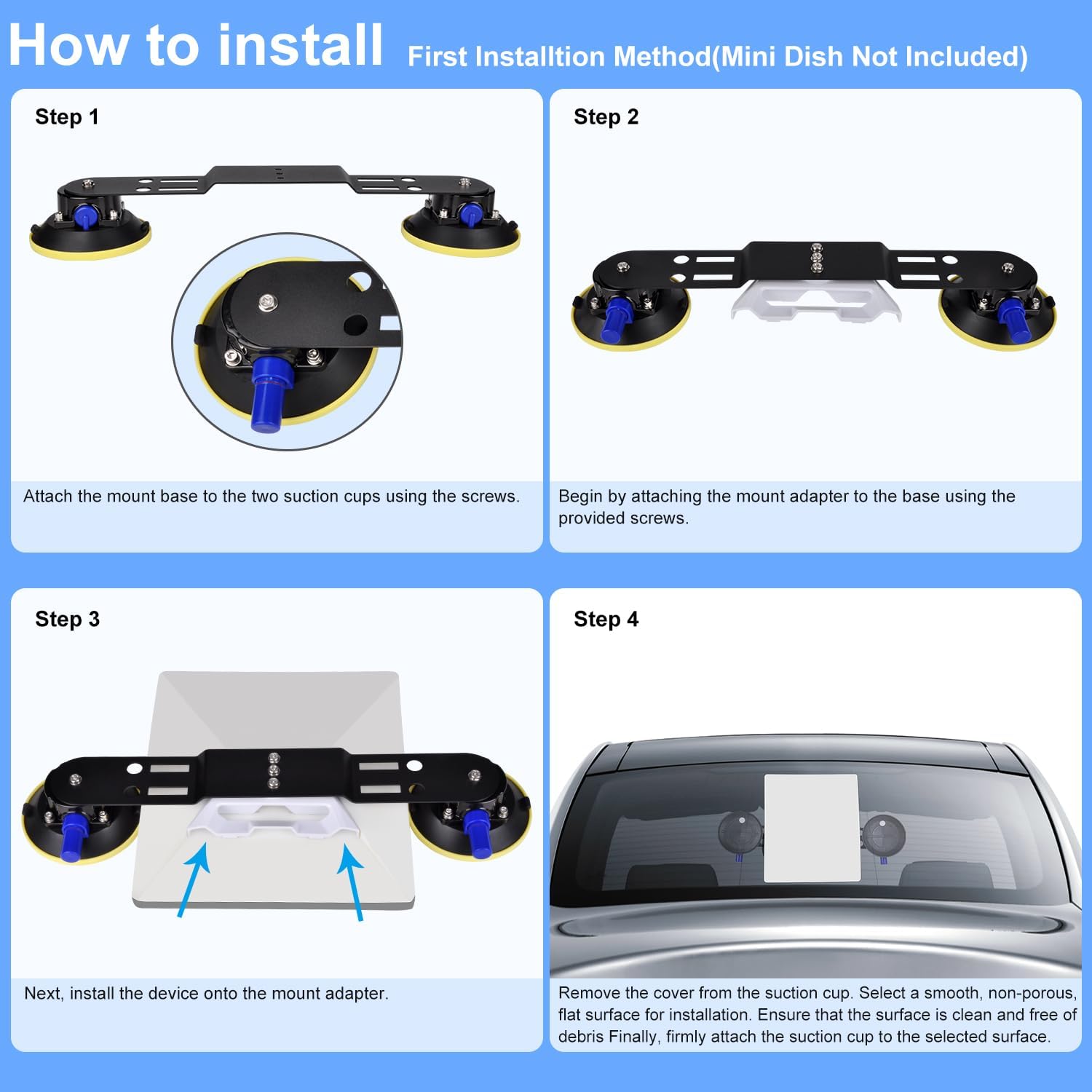 Suction Cup Mount for Starlink Mini, Starlink Mini Mount for Car Window, Sunroof and Roof, 4.5” Suction Cup Mounting Kit with Strong Suction Design
