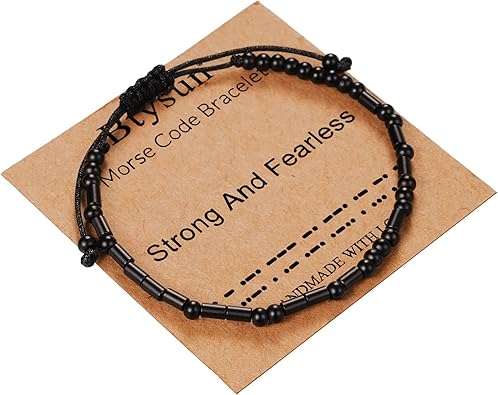 Morse Code Bracelets for Women Inspirational Gifts for Her Adjustable Black Adjustable Braided Men Bracelets Motivational Best Friend Birthday Gifts for Sister Daughter Mom Dad Christmas Jewelry…