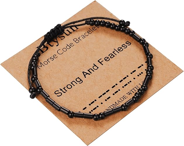 Morse Code Bracelets for Women Inspirational Gifts for Her Adjustable Black Adjustable Braided Men Bracelets Motivational Best Friend Birthday Gifts for Sister Daughter Mom Dad Christmas Jewelry…