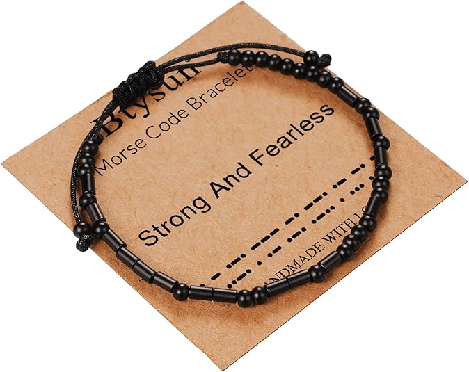 Morse Code Bracelets for Women Inspirational Gifts for Her Adjustable Black Adjustable Braided Men Bracelets Motivational Best Friend Birthday Gifts for Sister Daughter Mom Dad Christmas Jewelry…