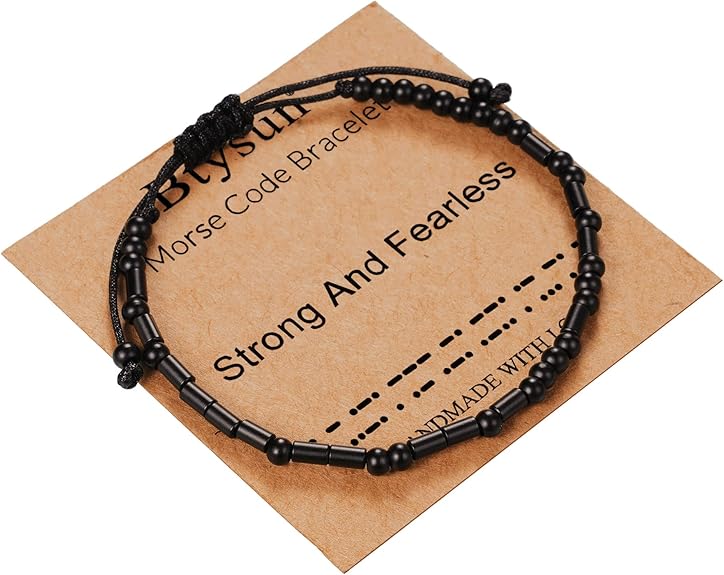 Morse Code Bracelets for Women Inspirational Gifts for Her Adjustable Black Adjustable Braided Men Bracelets Motivational Best Friend Birthday Gifts for Sister Daughter Mom Dad Christmas Jewelry…