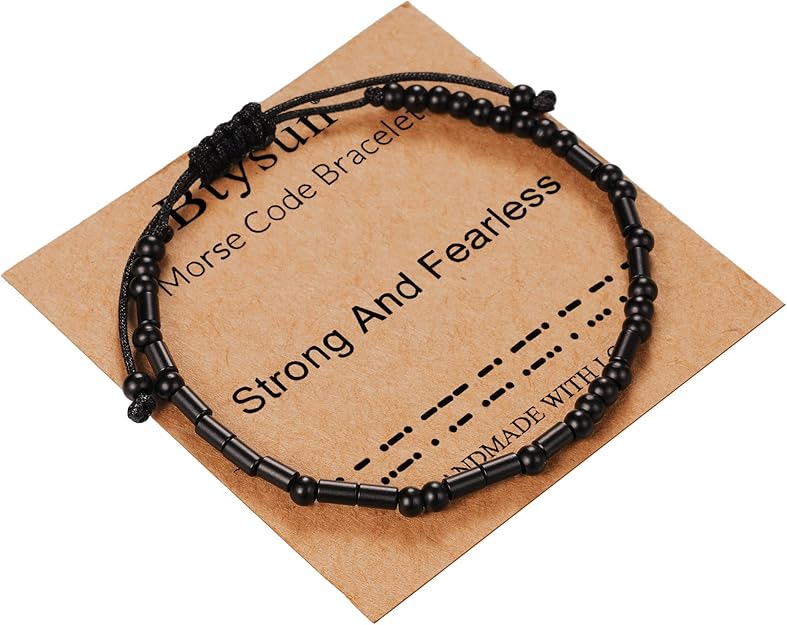 Morse Code Bracelets for Women Inspirational Gifts for Her Adjustable Black Adjustable Braided Men Bracelets Motivational Best Friend Birthday Gifts for Sister Daughter Mom Dad Christmas Jewelry…