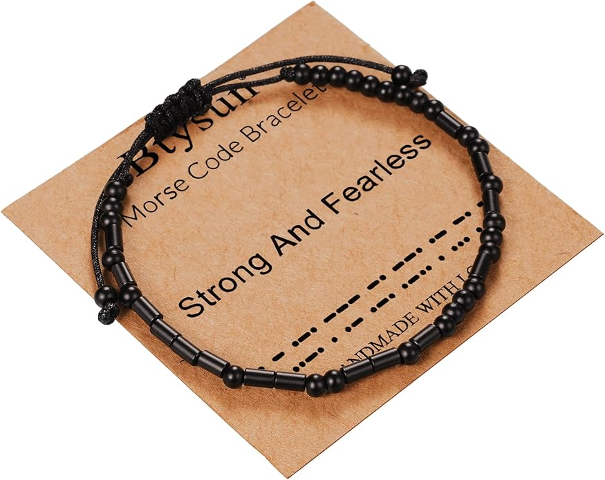 Morse Code Bracelets for Women Inspirational Gifts for Her Adjustable Black Adjustable Braided Men Bracelets Motivational Best Friend Birthday Gifts for Sister Daughter Mom Dad Christmas Jewelry…