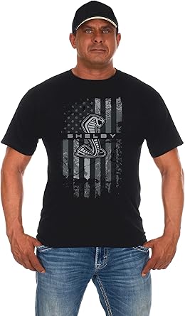 Mens Shelby Cobra American Flag Black Crew Neck Shirt