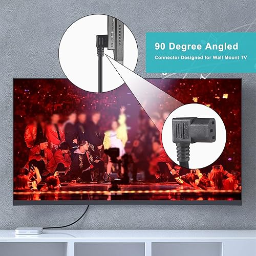 Miniatura 6 de Cable de alimentación para computadora de 90 grados, cable de alimentación IEC de ángulo recto de 2 pies, cable de alimentación universal para PC,