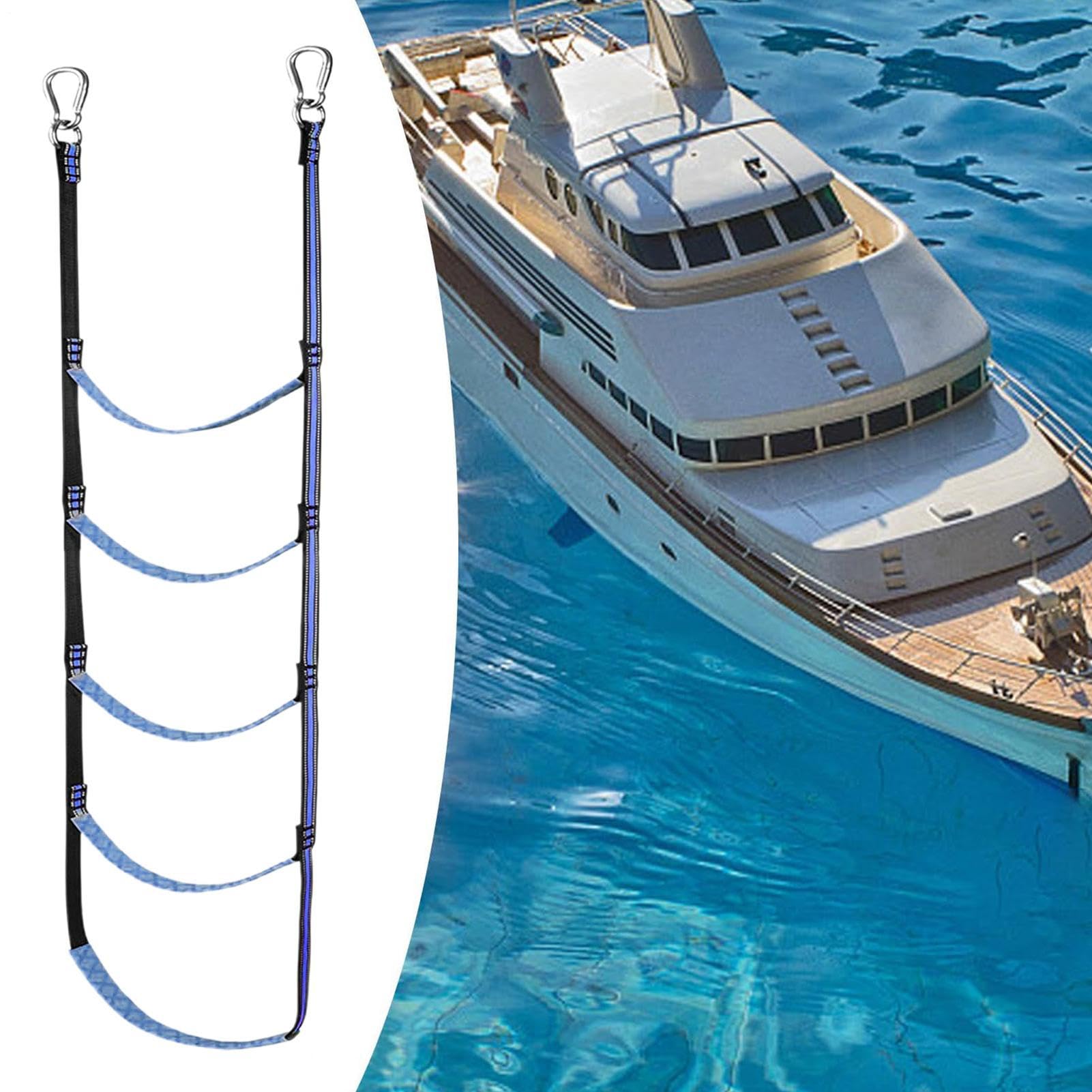 in corda per barca, a 5 gradini, 150 x 40 cm, design compatto e a sgancio rapido, antiscivolo, resistente, per arrampicata per kayak, piscina, pontile, casa sull'albero