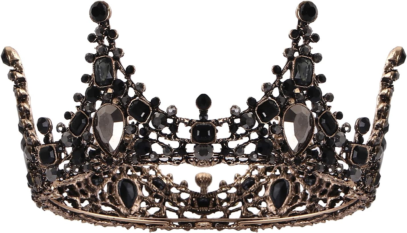 CROWN GUIDE Gothic Jeweled Baroque Queen Crown for Women, Rhinestone Black Tiaras and Crowns for Goth Party Brithday