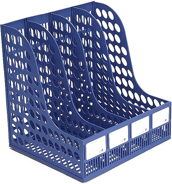 AllRight Magazine File Holder 4 Sections Desk File Organiser Plastic Magazine Holders for School Office Paper Document (Blue)