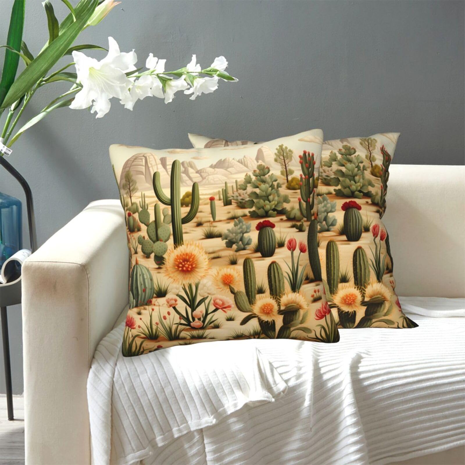 FekiLoot Decorative Throw Pillow Covers Modern Farmhouse Pillowcase Double Sided Cozy Cushion Cover for Sofa Couch Bed 16"X16" Cactus and Other Patterns