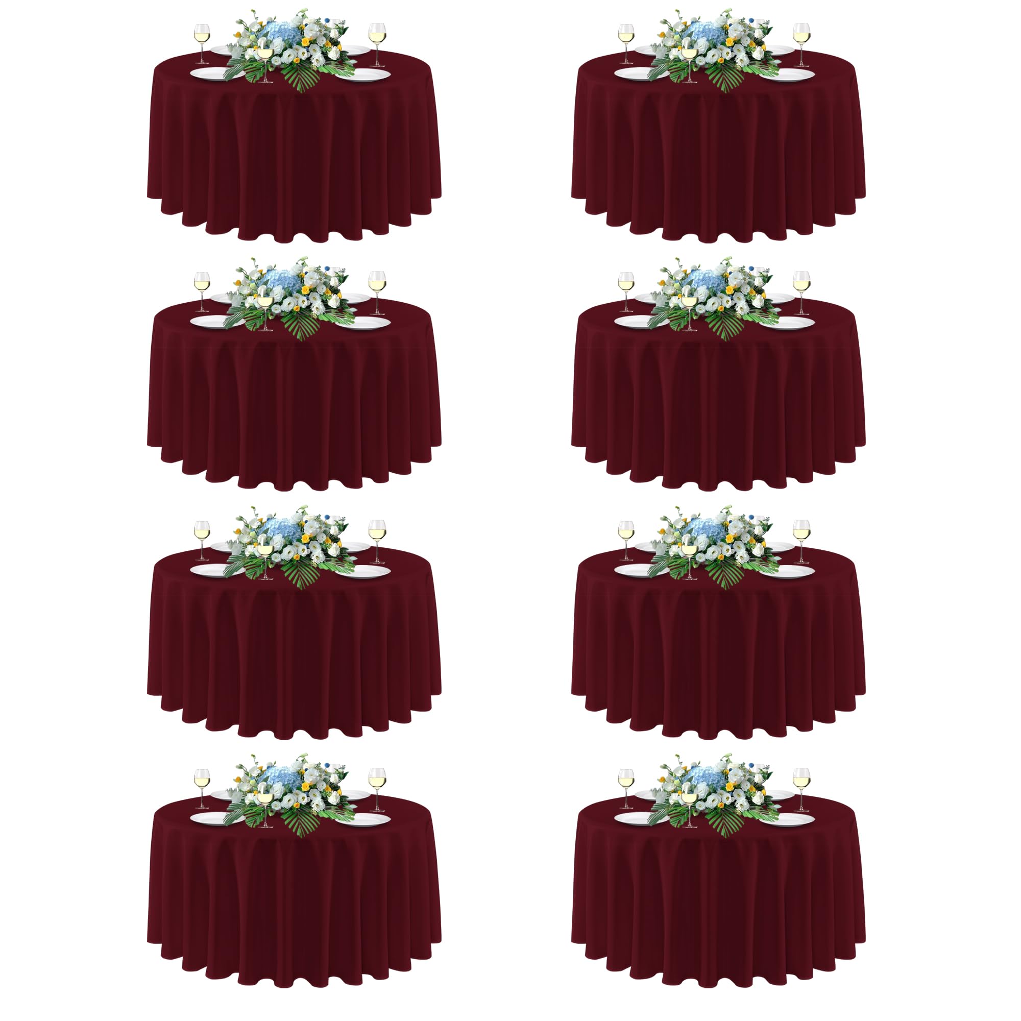 sancua Round Tablecloth 108 Inch Fit 42-96 Inch Tables, 8 Pack Burgundy