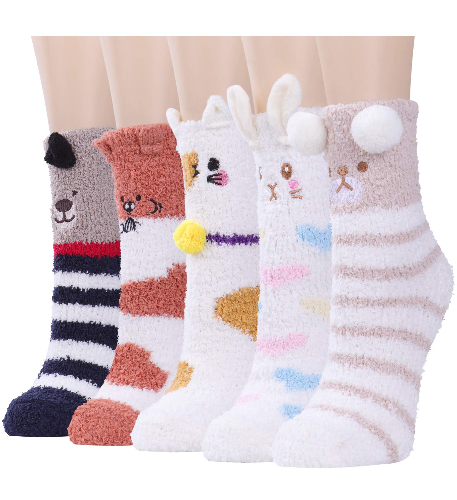 Fuzzy Socks for Women Fluffy Plush Crew Cozy Slipper Socks for Girls Warm for Winter 5-6 Pairs
