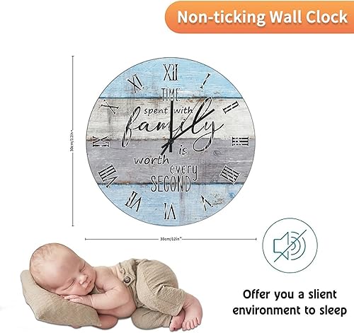 Miniatura 76 de UFunhome Reloj de pared de madera con cita familiar, el tiempo que pasa con la familia vale la pena cada segundo, reloj colgante redondo, funciona