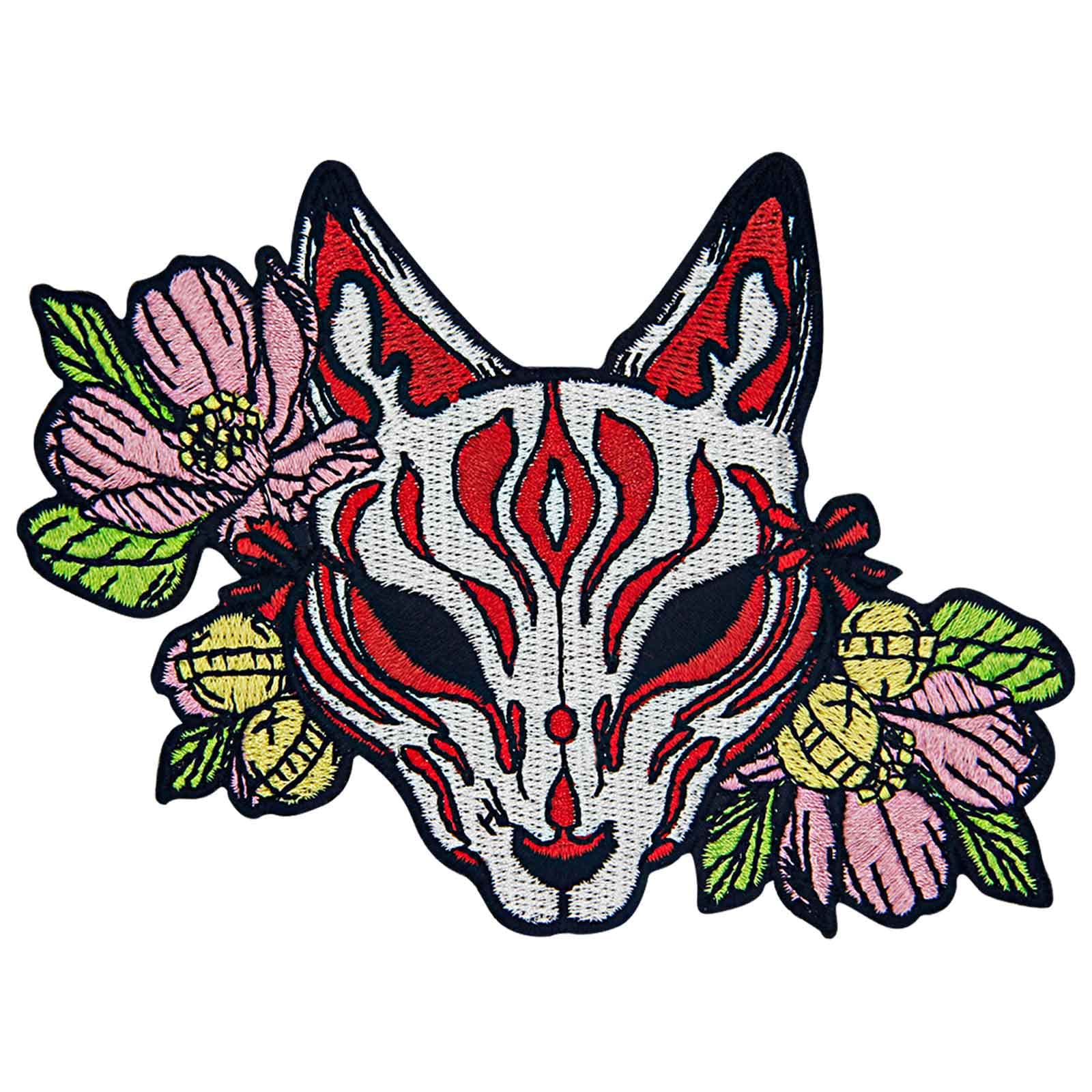 ZEGINArctic Fox with Beatiful Flowers Patch Embroidered Applique Badge Iron On Sew On Emblem