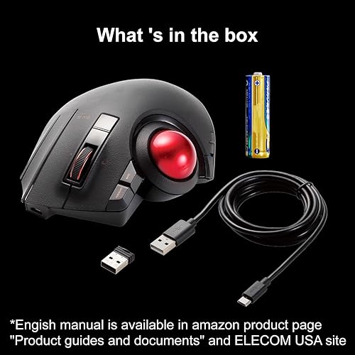 Miniatura 9 de ELECOM Ratón EX-G Pro Trackball, con cable, inalámbrico, Bluetooth, conexión de 3 tipos, control de pulgar, función de 8 botones, diseño ergonómico,