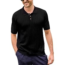 Kallspin Mens Polo Shirts Short Sleeve Button Down Textured Knit Cotton Openwork Collared Shirt Casual Summer Golf Beach Tops