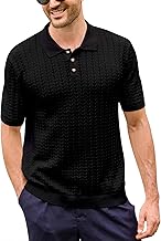 Kallspin Mens Polo Shirts Short Sleeve Button Down Textured Knit Cotton Openwork Collared Shirt Casual Summer Golf Beach Tops