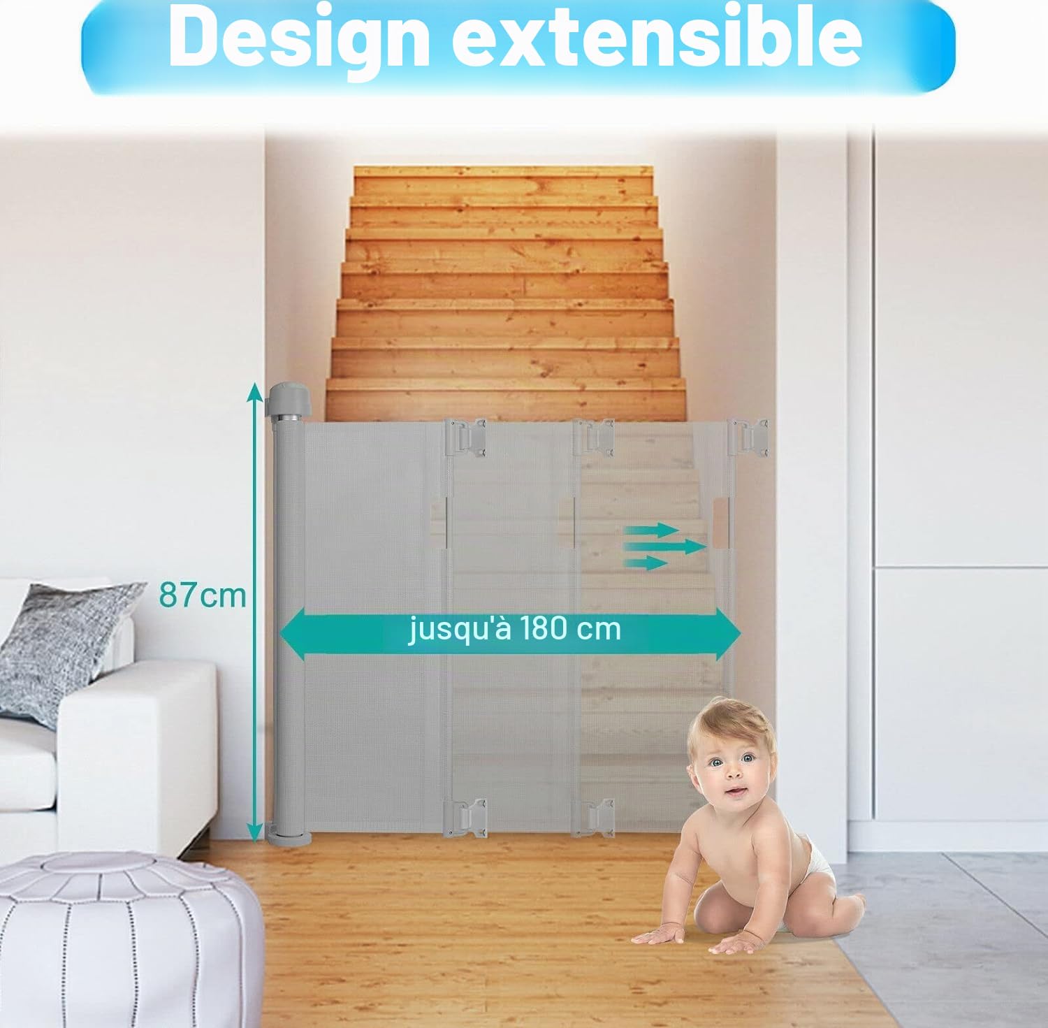 LARS360 Store de protection d'escalier extensible de 0 à 180 m - Gris