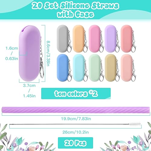Miniatura 2 de Irenare Juego de 20 popotes de silicona con estuche, reutilizables, plegables, portátiles, de viaje, para beber en frío o caliente, con funda de