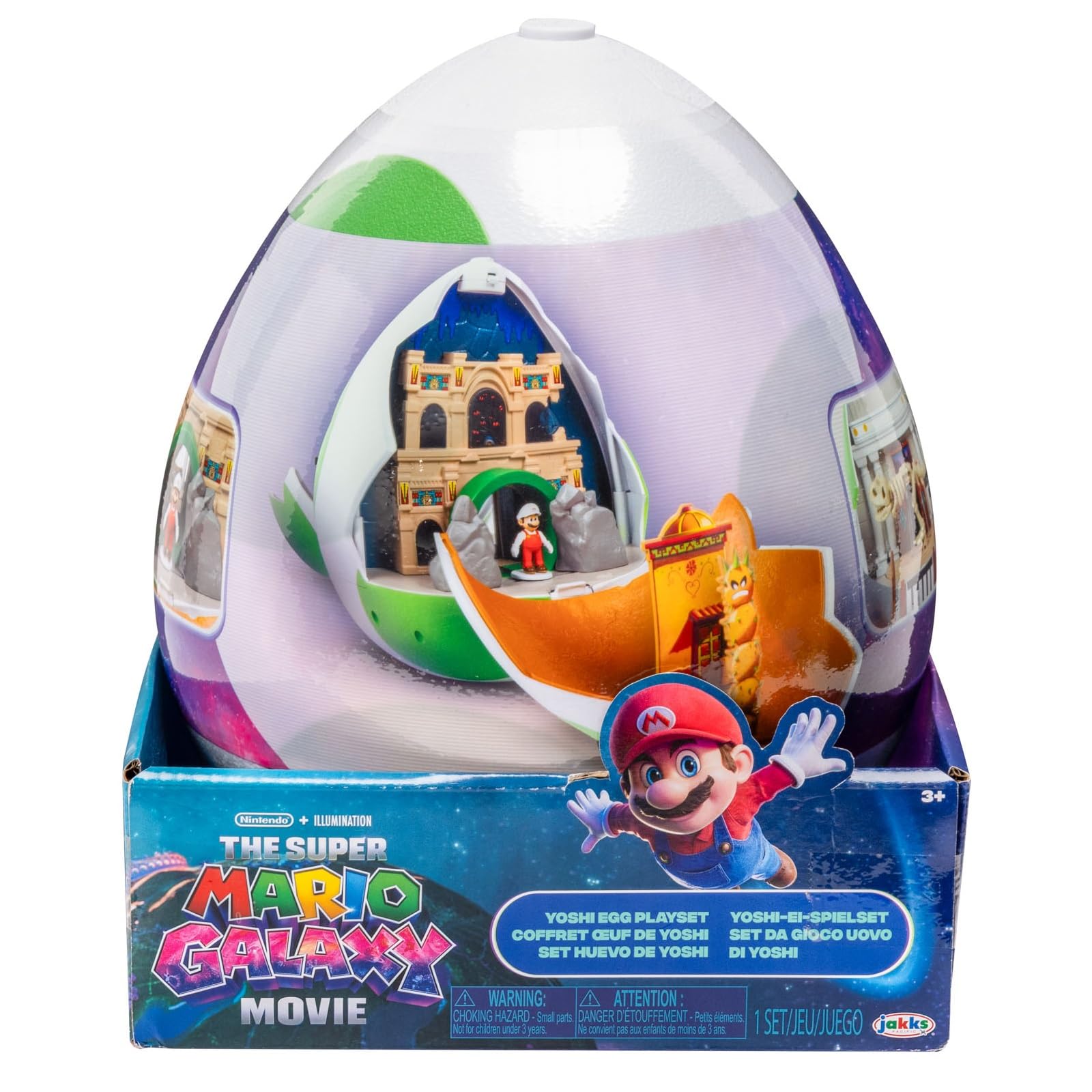 El Set de Juego Huevo de Yoshi de la película Super Mario Galaxy con Minifiguras de 3,8 cm, con Licencia Oficial de Jakks Pacific, Incluye Figuras de 4 cm y Mario de Fuego Exclusivo