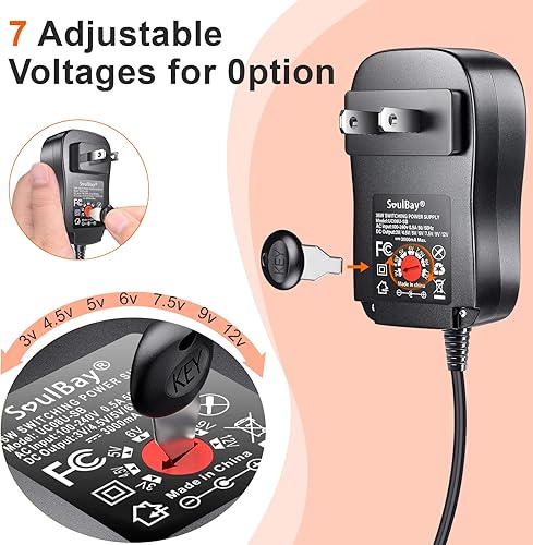 Miniatura 3 de SoulBay Adaptador de CA universal de 36 W, 3 V, 4,5 V, 5 V, 6 V, 7,5 V, 9 V, 12 V, conmutación multivoltaje, transformador de fuente de alimentación