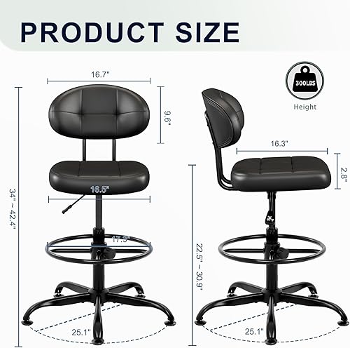 Vista 2 de Silla de Dibujo Misolant sin Brazos, Silla de Oficina Alta sin Ruedas con Anillo de Reposapiés para Escritorio de Pie, Silla Ejecutiva Pequeña
