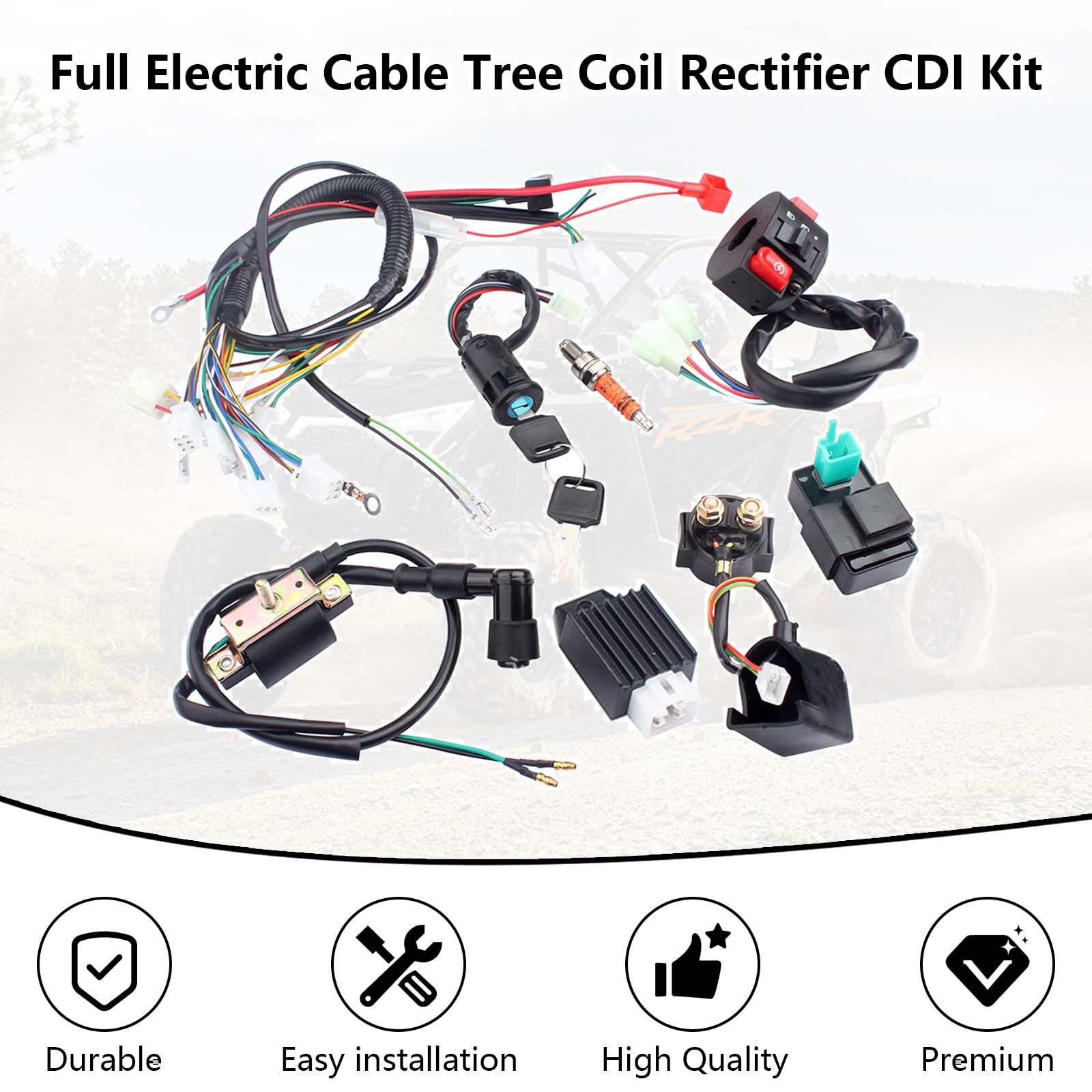 Fascio Cavi ATV 50-125 cc, Kit Elettrico Completo CDI Bobina Accensione Blocchetto Chiave Relè Regolatore Interruttore Candela Ricambio Per Quad E Dirt Bike Facile Installazione