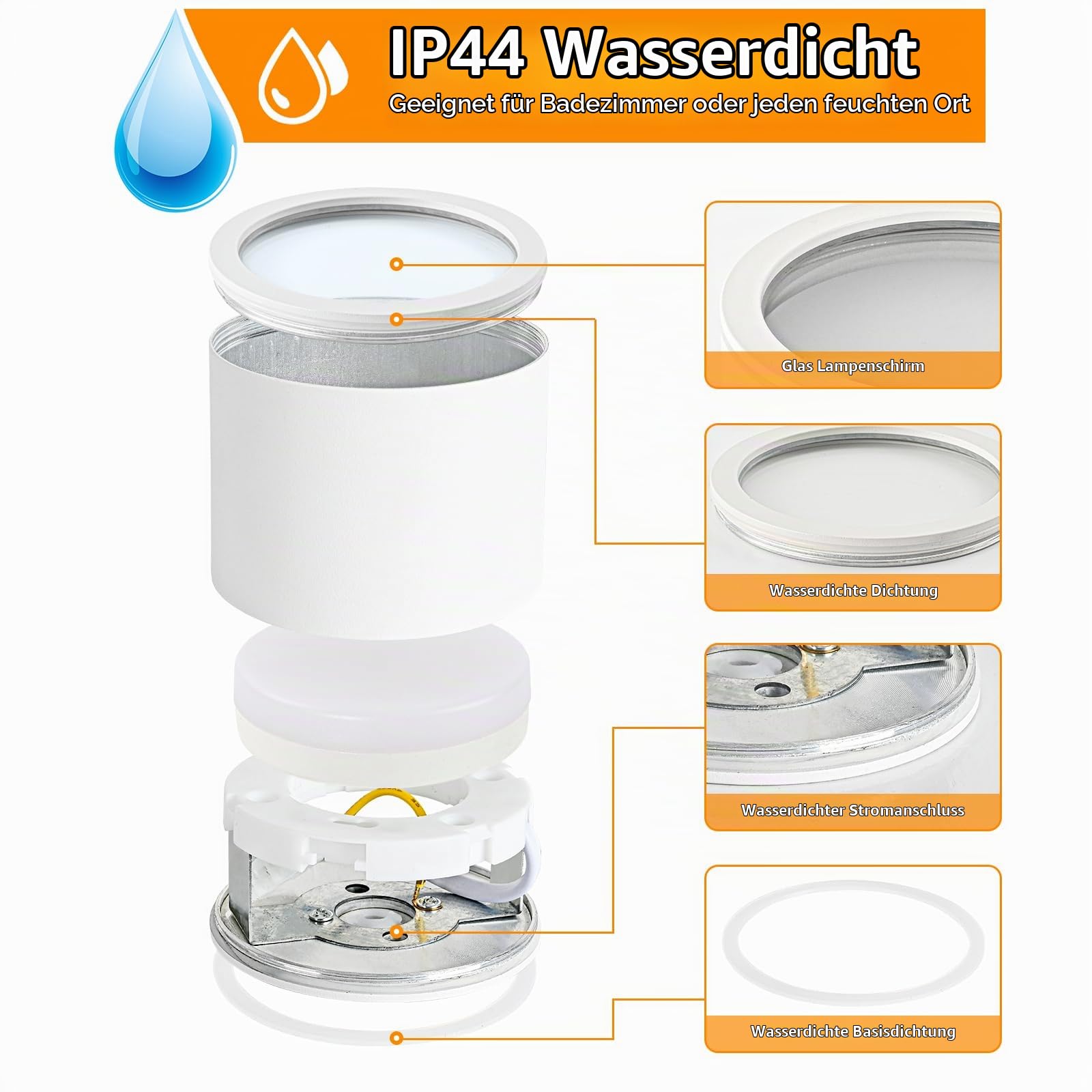 Aufbauspot IP44 Deckenspot Weiß, Aufbaustrahler Wasserdicht 6W CCT 3000K/4000K/6500K, Aufputz Spots 230V mit GX53 Fassung, Deckenstrahler Rund Aluminium für Bad, Badezimmer 4Stück