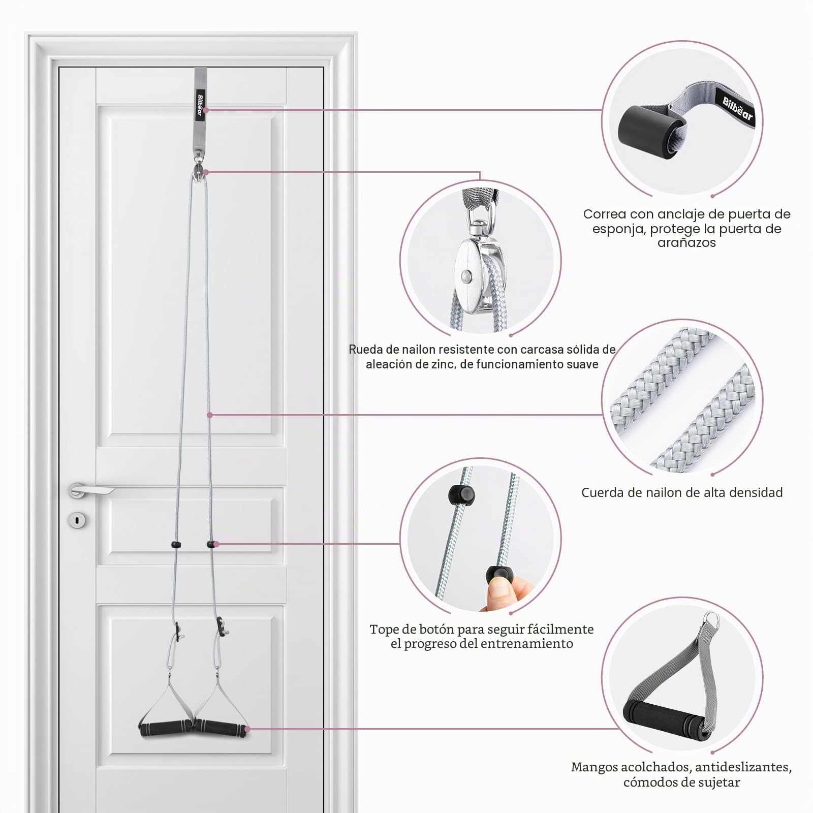 Entrenador de hombro polea sobre la puerta para fisioterapia,Polea de ejercicio para rehabilitación de manguito rotador,Sistema de poleas sobre la puerta para ejercicios de brazos y hombros,Gris