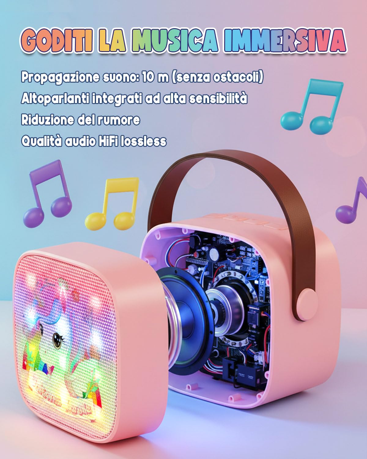 Karaoke per Bambini con 2 Microfoni Wireless Bluetooth, Gioco Musicale Unicorno per Bambina 3-12 Anni, Canta Tu Karaoke Portatile, Regalo Perfetto per Bambina