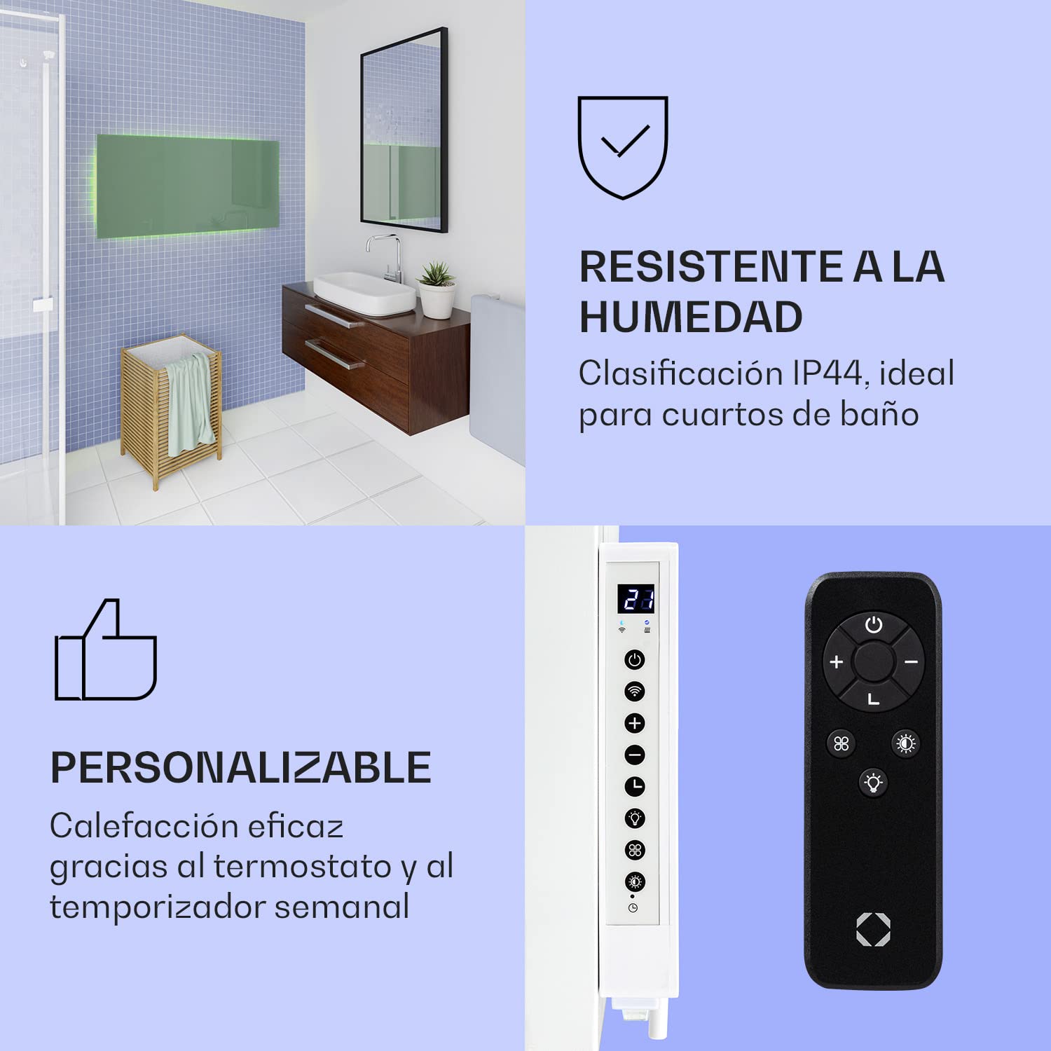 Klarstein Radiador Electrico Bajo Consumo Infrarrojos, Estufa Pared 1000W, App y WiFi, Detección Ventana Abierta, Temporizador, IP44, Emisor Termico, Radiadores Bajo Consumo Electricos sin CO2