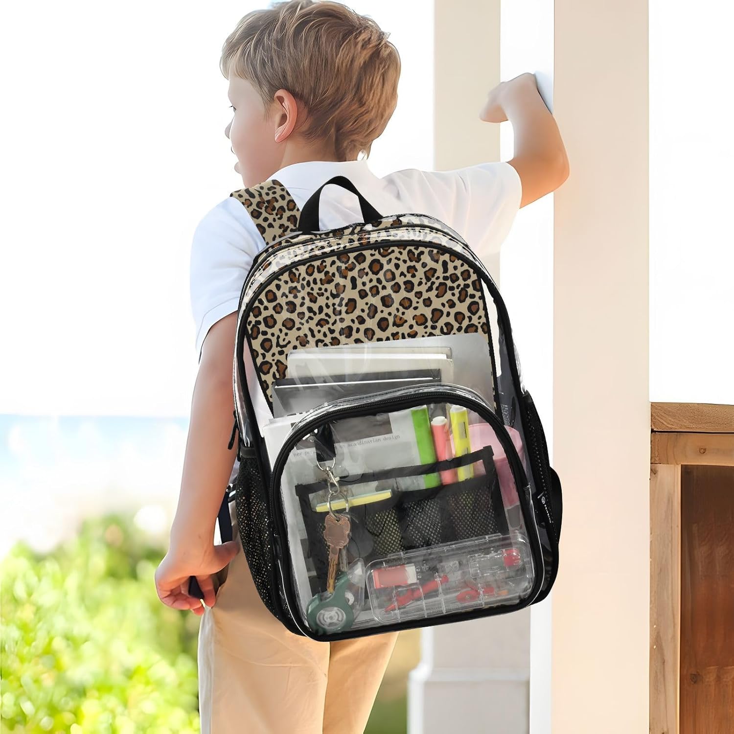 Cheetah Leopard Print Animal Clear Backpack Heavy Duty See Through Transparent PVC BookBag for Kids Boy Girl Adult School Work - Image 7