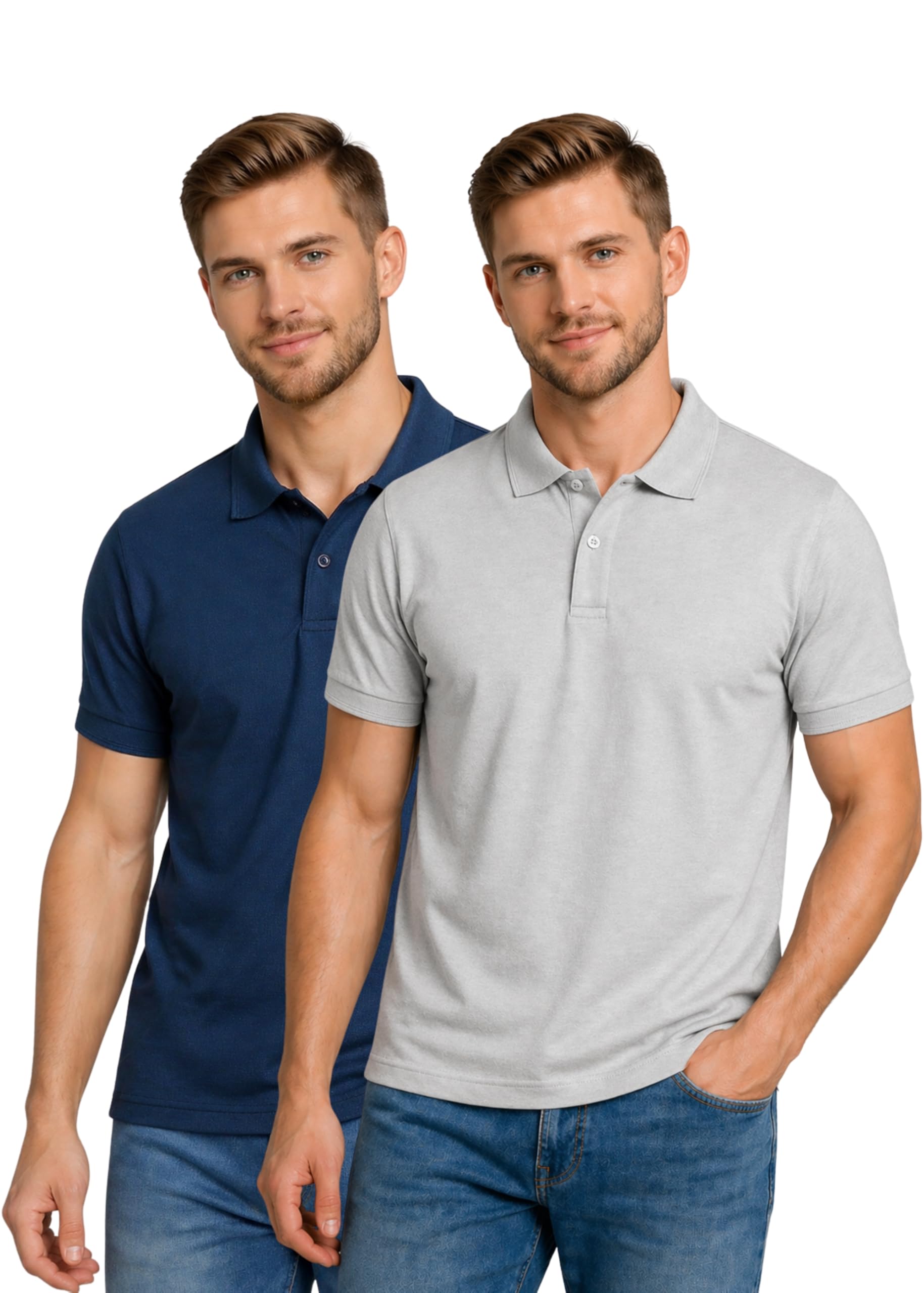 inkkr Men's Combo Polo Neck Cotton Blend Solid T-Shirt (Pack of 2)-picture-32